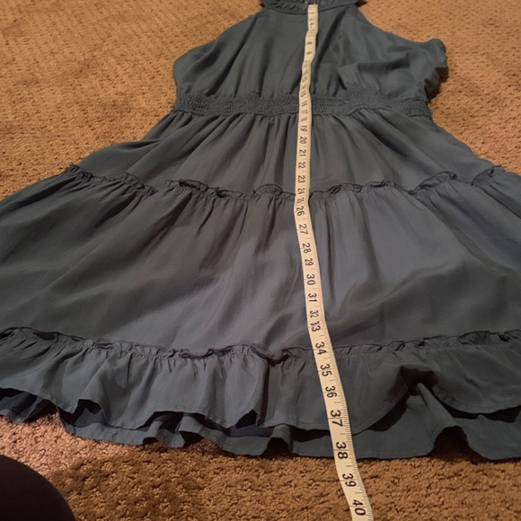 Halter Neck Tired Dress Smocked Waist Teal Green Large - Picture 10 of 11